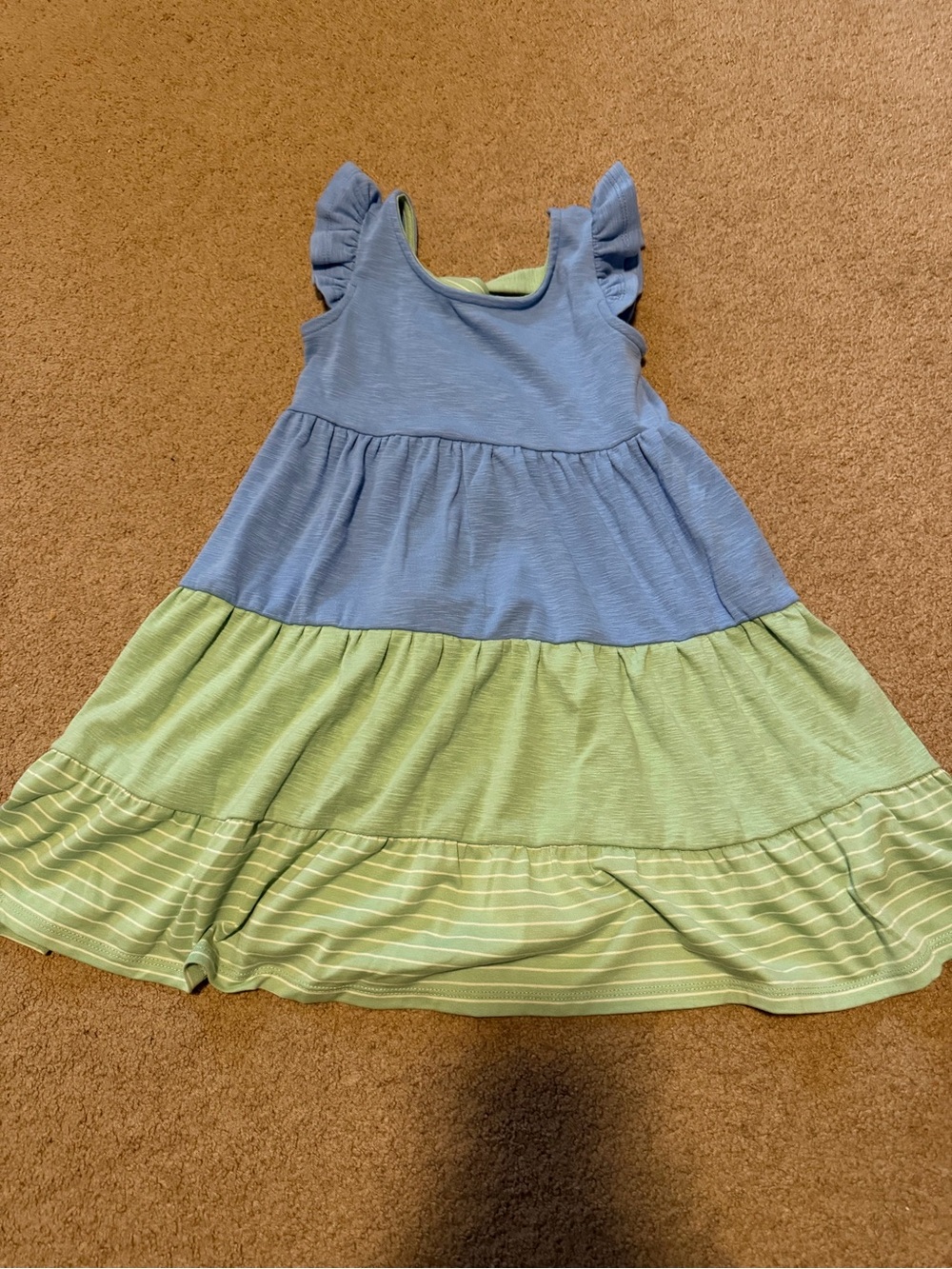 Bonnie Jean Blue and Light Green Tiered Knit Dress with Ruffle Sleeves